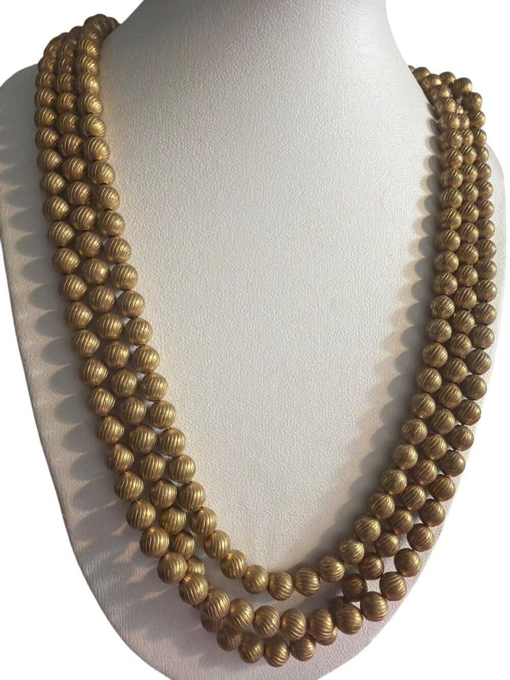 Vintage Art Deco Gold Filled Fluted Bead Necklace Long Chanel Style Estate 20's